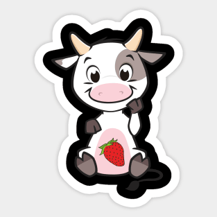 Strawberry Cow, Cute , Cartoon Sticker